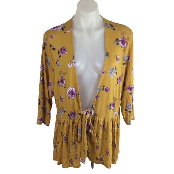 Torrid Yellow Floral Print Flowy Tie Front 3/4 Sleeve Blouse Top Womens Size 3 - Picture 1 of 6